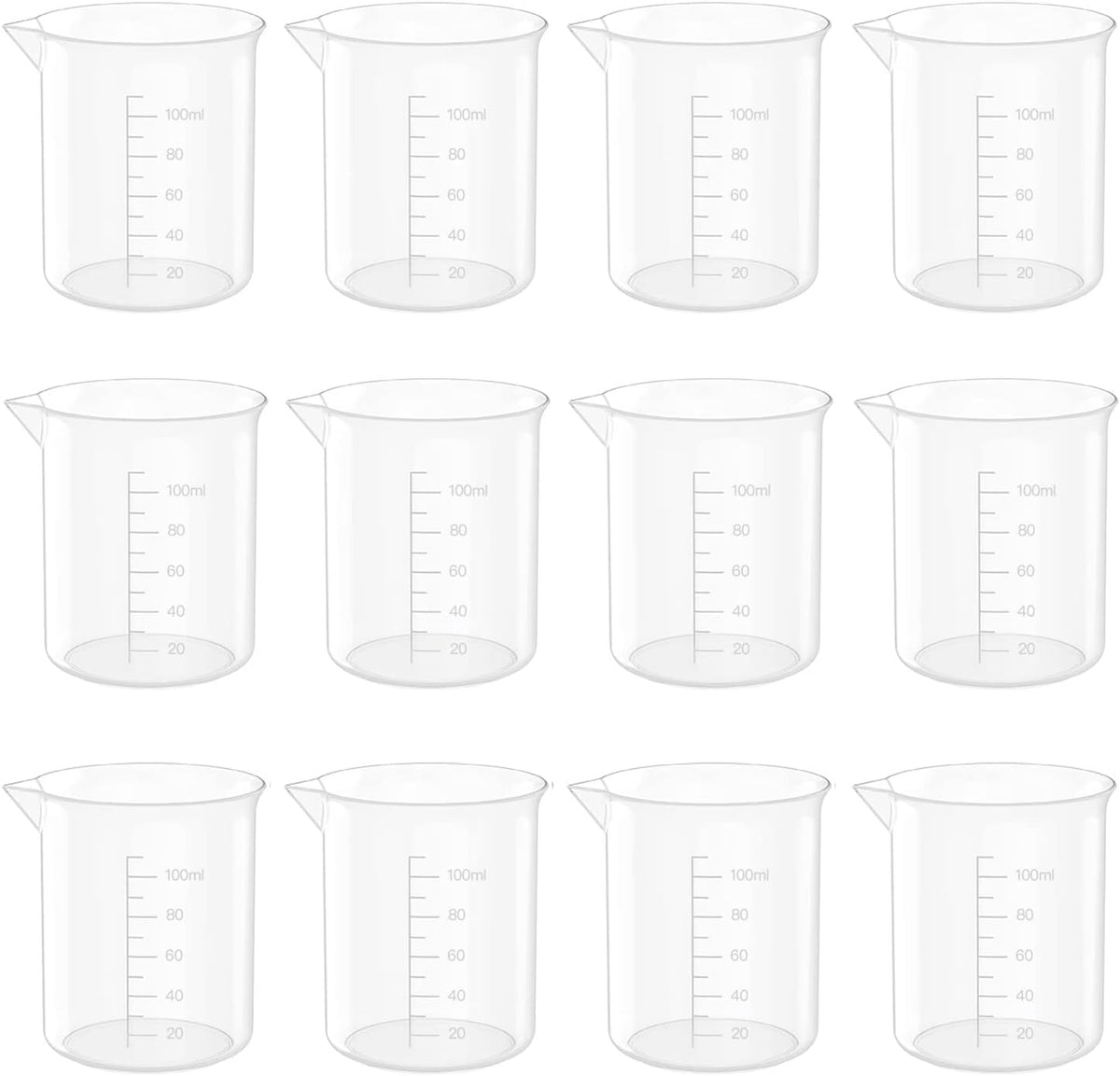 12 Pcs 3.4 Oz Transparent Experiment Measuring Cup | 100ml Plastic Beaker for Science Experiment, Measuring