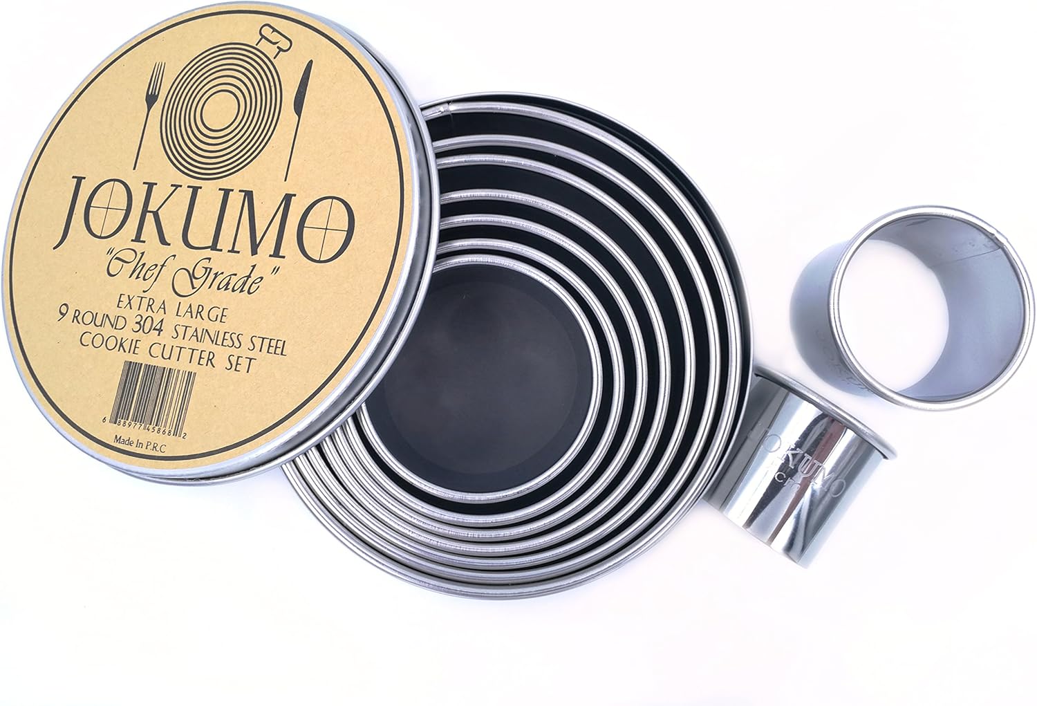 11 Piece Graduated Sizes Fluted Edge Round Pastry/Cookie Cutter Set Heavy Duty 18/8 304 Stainless Steel – Metal Engrave Size –Tin Storage Box for Scones, Pastries, Baking, Desserts, Muffins