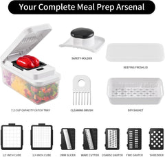 11-in-1 Vegetable Chopper, 420 Food-Grade Stainless Steel Blades, 7.2 Cup Container with Colander, BPA & PFAS Free, Dishwasher Safe