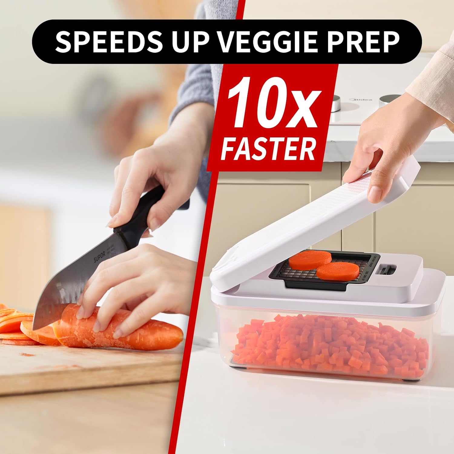 11-in-1 Vegetable Chopper, 420 Food-Grade Stainless Steel Blades, 7.2 Cup Container with Colander, BPA & PFAS Free, Dishwasher Safe