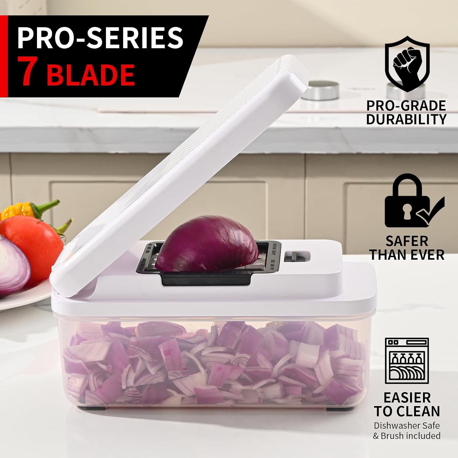 11-in-1 Vegetable Chopper, 420 Food-Grade Stainless Steel Blades, 7.2 Cup Container with Colander, BPA & PFAS Free, Dishwasher Safe