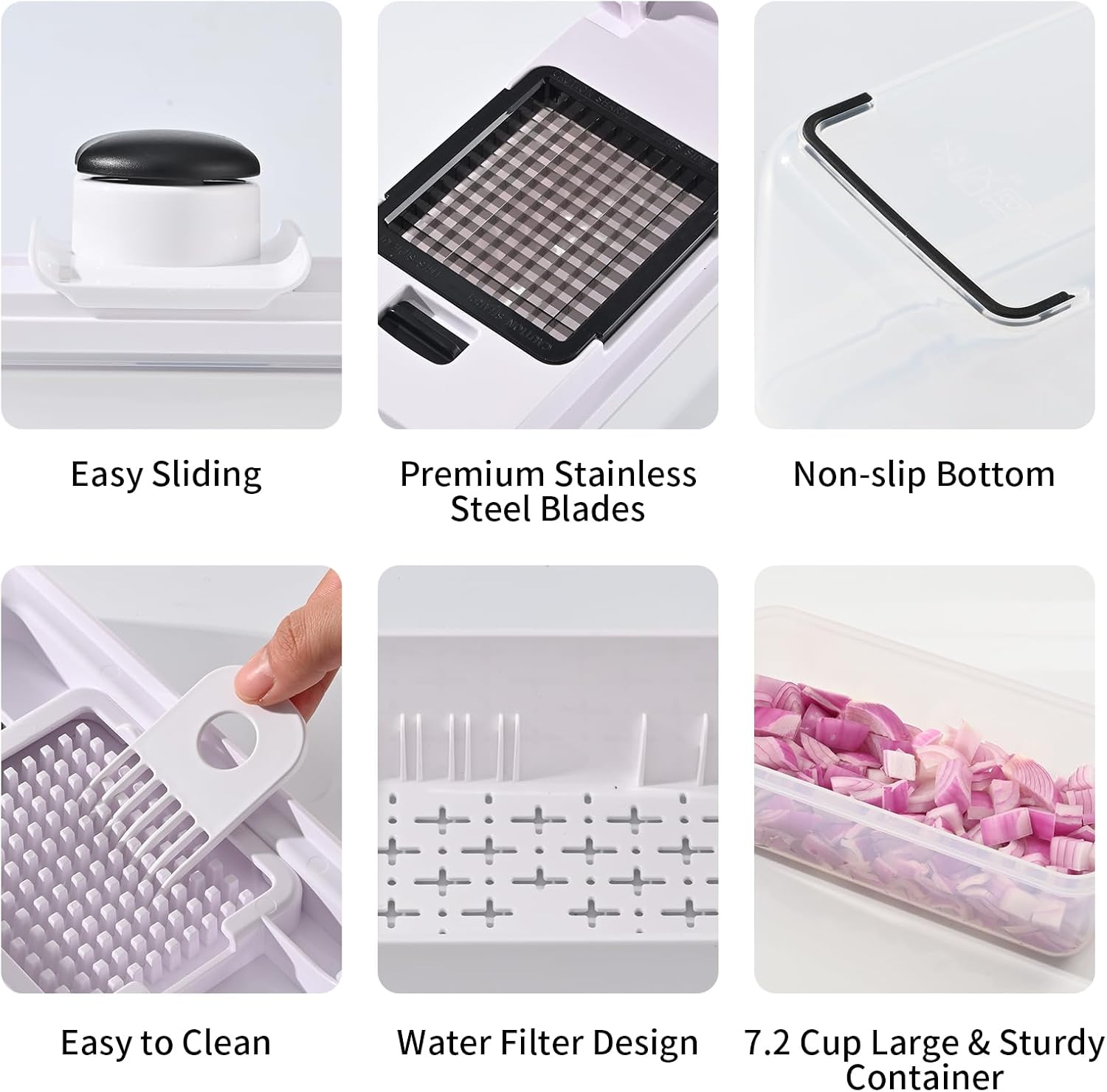 11-in-1 Vegetable Chopper, 420 Food-Grade Stainless Steel Blades, 7.2 Cup Container with Colander, BPA & PFAS Free, Dishwasher Safe