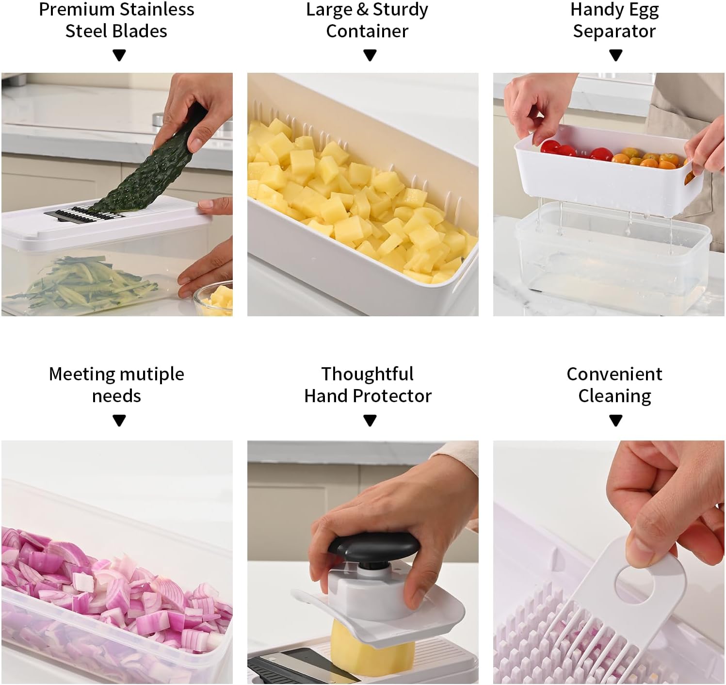 11-in-1 Vegetable Chopper, 420 Food-Grade Stainless Steel Blades, 7.2 Cup Container with Colander, BPA & PFAS Free, Dishwasher Safe