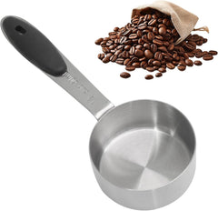 1/4 Cup 60 ML Stainless Steel Coffee Measuring Scoop | Single Scoop, Black Silicone Handle, Metal Construction