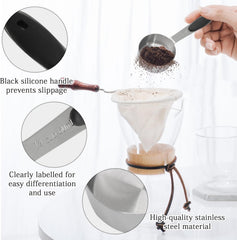 1/4 Cup 60 ML Stainless Steel Coffee Measuring Scoop | Single Scoop, Black Silicone Handle, Metal Construction