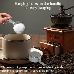 1/4 Cup 60 ML Stainless Steel Coffee Measuring Scoop | Single Scoop, Black Silicone Handle, Metal Construction