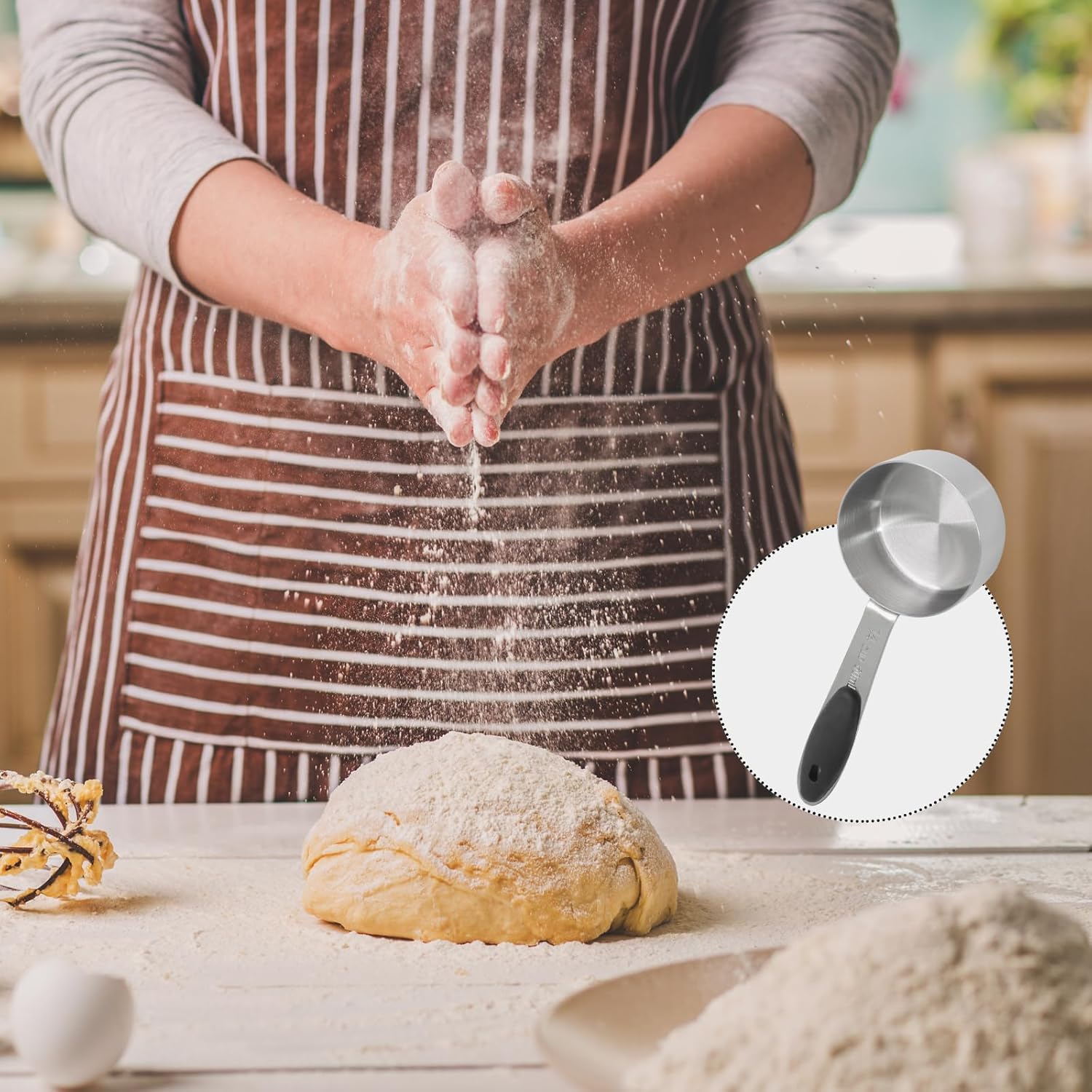 1/4 Cup 60 ML Stainless Steel Coffee Measuring Scoop | Single Scoop, Black Silicone Handle, Metal Construction