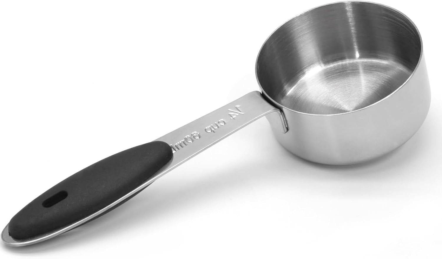 1/4 Cup 60 ML Stainless Steel Coffee Measuring Scoop | Single Scoop, Black Silicone Handle, Metal Construction