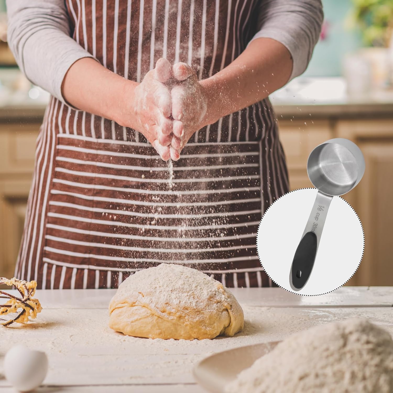 1/4 Cup 60 ML Stainless Steel Coffee Measuring Scoop | Single Scoop, Black Silicone Handle, Metal Construction