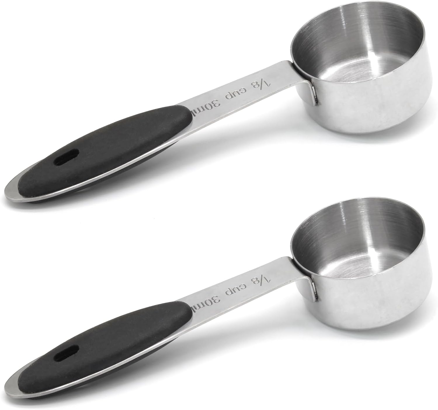 1/4 Cup 60 ML Stainless Steel Coffee Measuring Scoop | Single Scoop, Black Silicone Handle, Metal Construction