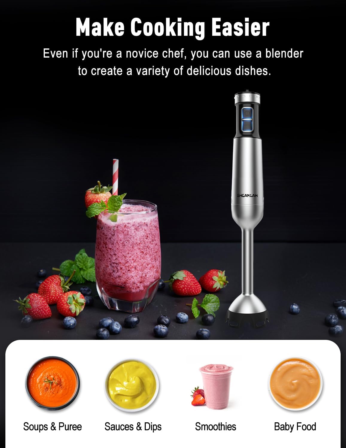 1000W Powerful Immersion Blender handheld, 2026 New Update Hand Blender with 25-Speed, Scratch-Resistant Corded Hand Mixer with Heavy-Duty Copper Brushless Motor and Gift Box