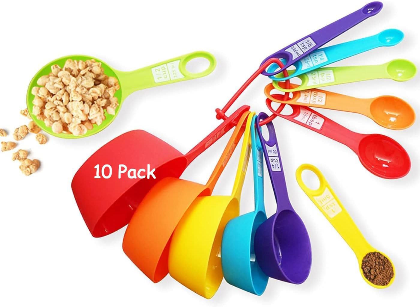 12 Piece Measuring Cups and Spoons Set, Colored Kitchen Measure Tools, Durable Nesting Cups and Spoons for Dry and Liquid, Dishwasher Safe