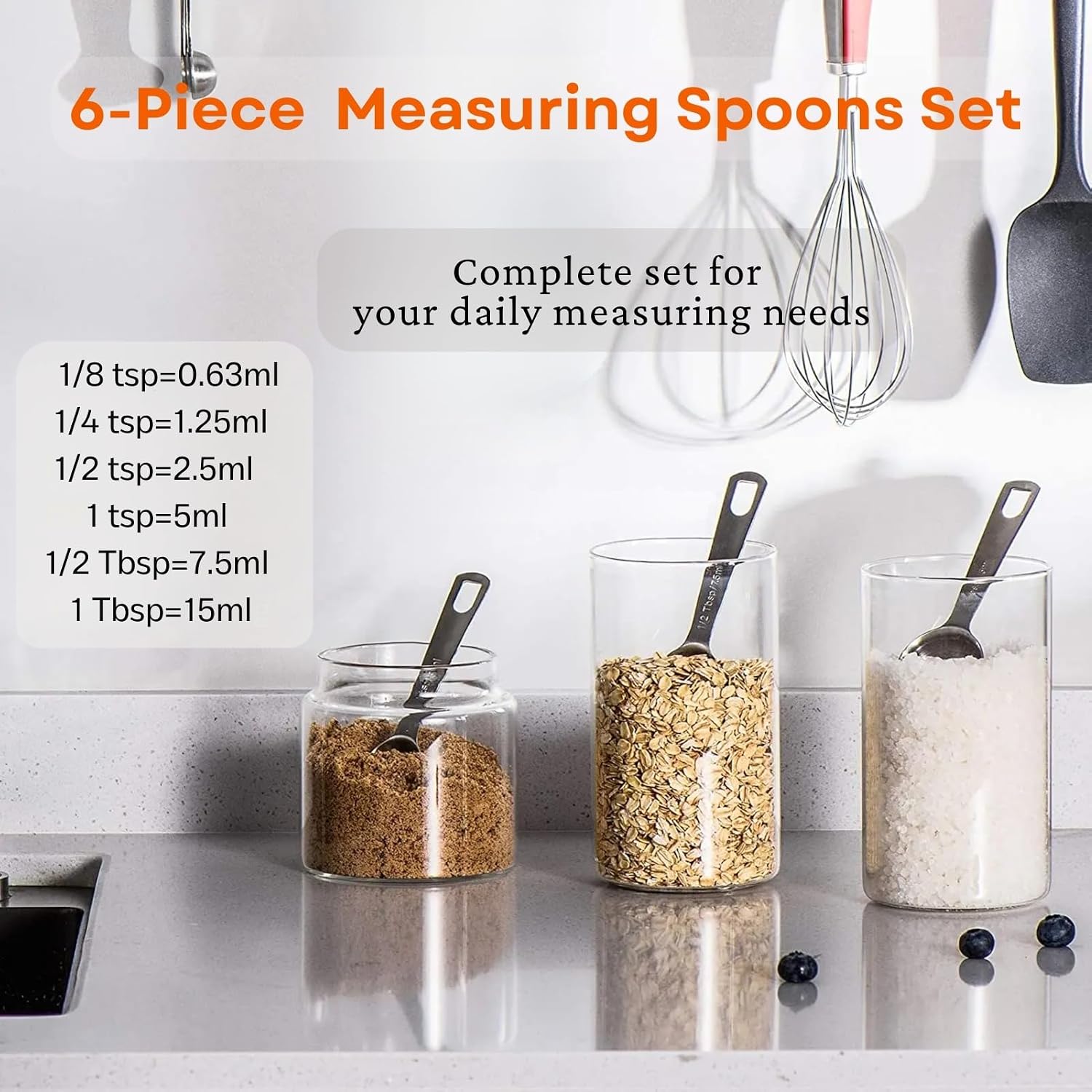 14PCS Measuring Spoons Set, 1 tbsp, 1/2 tbsp, and 1-1/16tsp Stainless Steel Measuring Spoons for Cooking Baking Spice Jars and Liquid Ingredients