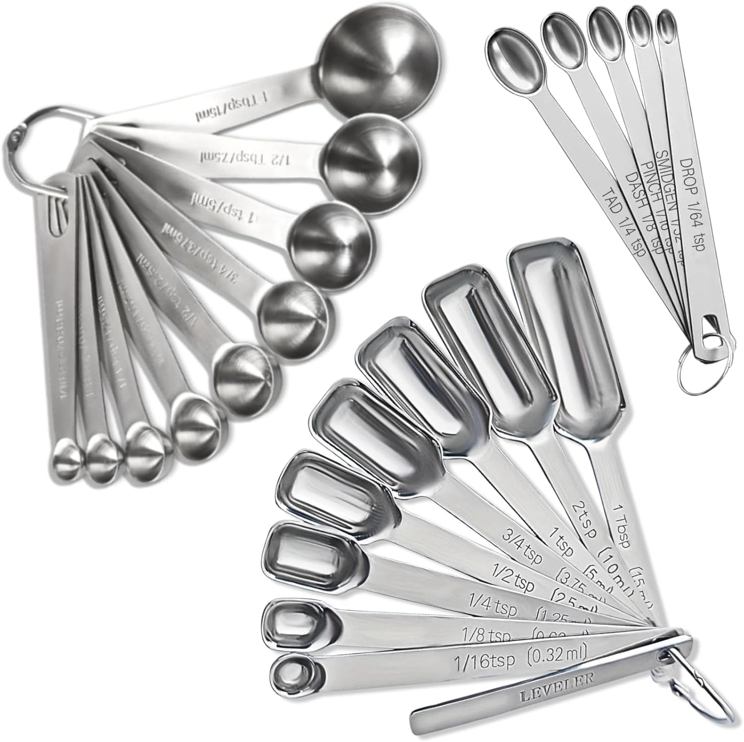14PCS Measuring Spoons Set, 1 tbsp, 1/2 tbsp, and 1-1/16tsp Stainless Steel Measuring Spoons for Cooking Baking Spice Jars and Liquid Ingredients
