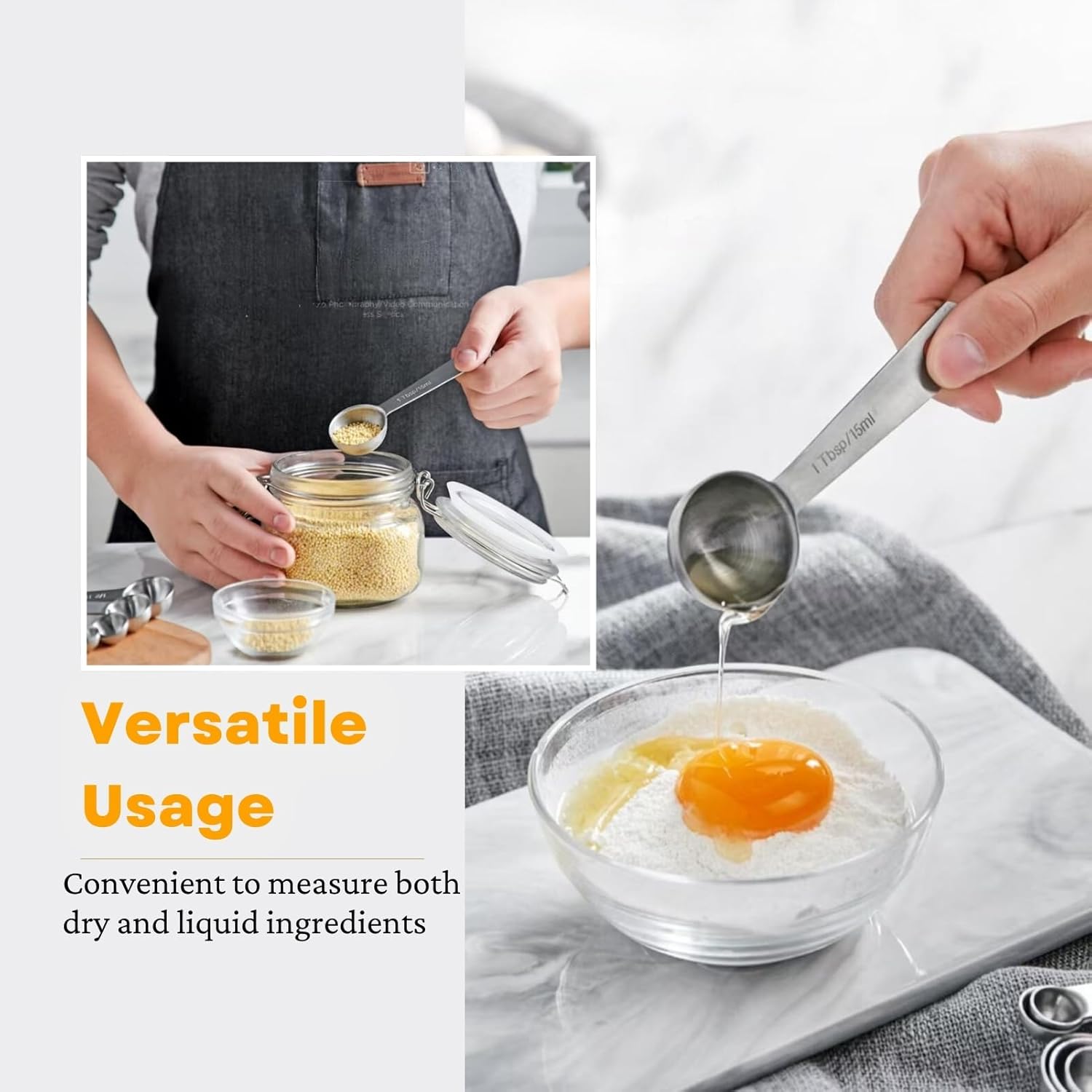 14PCS Measuring Spoons Set, 1 tbsp, 1/2 tbsp, and 1-1/16tsp Stainless Steel Measuring Spoons for Cooking Baking Spice Jars and Liquid Ingredients