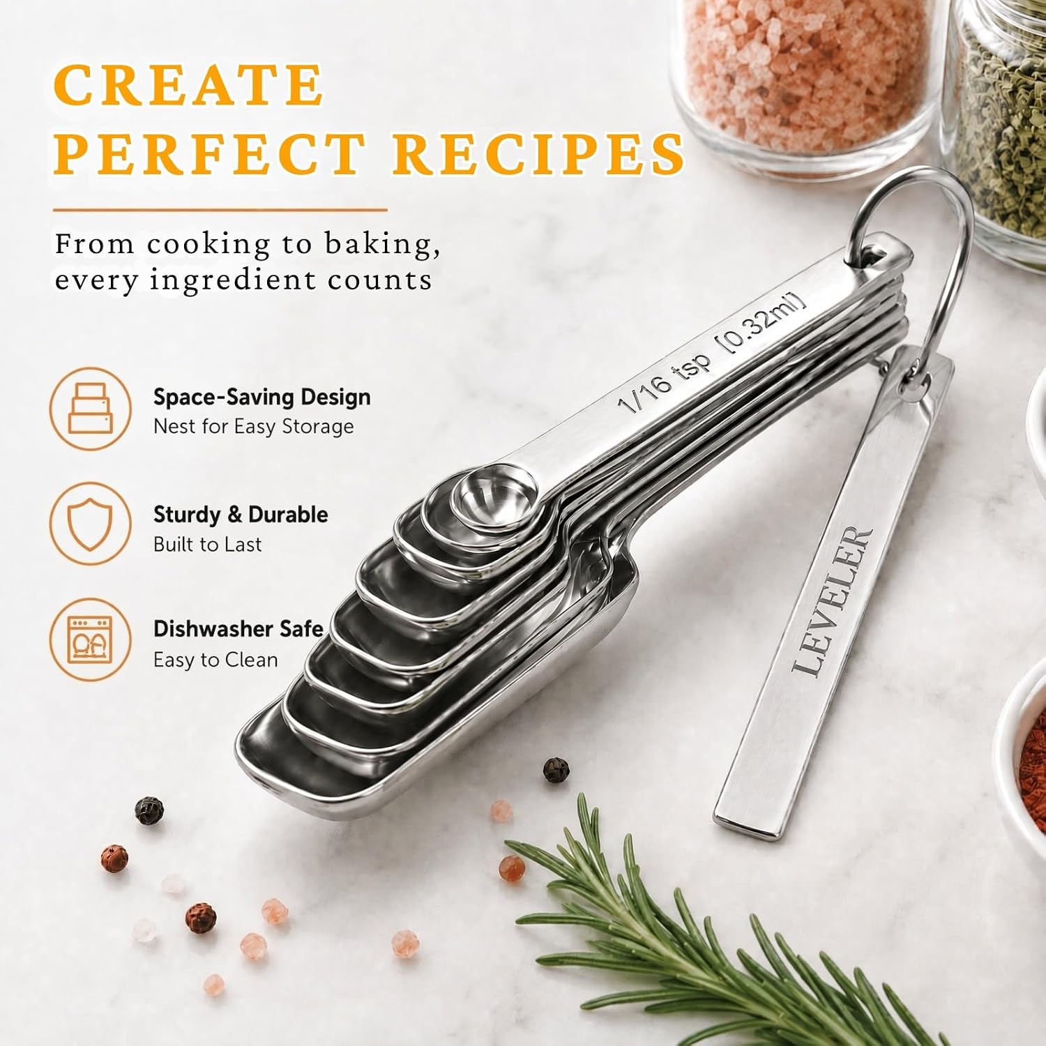 14PCS Measuring Spoons Set, 1 tbsp, 1/2 tbsp, and 1-1/16tsp Stainless Steel Measuring Spoons for Cooking Baking Spice Jars and Liquid Ingredients