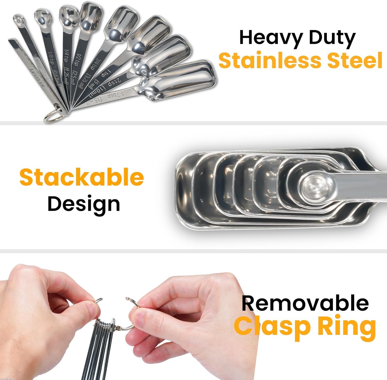14PCS Measuring Spoons Set, 1 tbsp, 1/2 tbsp, and 1-1/16tsp Stainless Steel Measuring Spoons for Cooking Baking Spice Jars and Liquid Ingredients