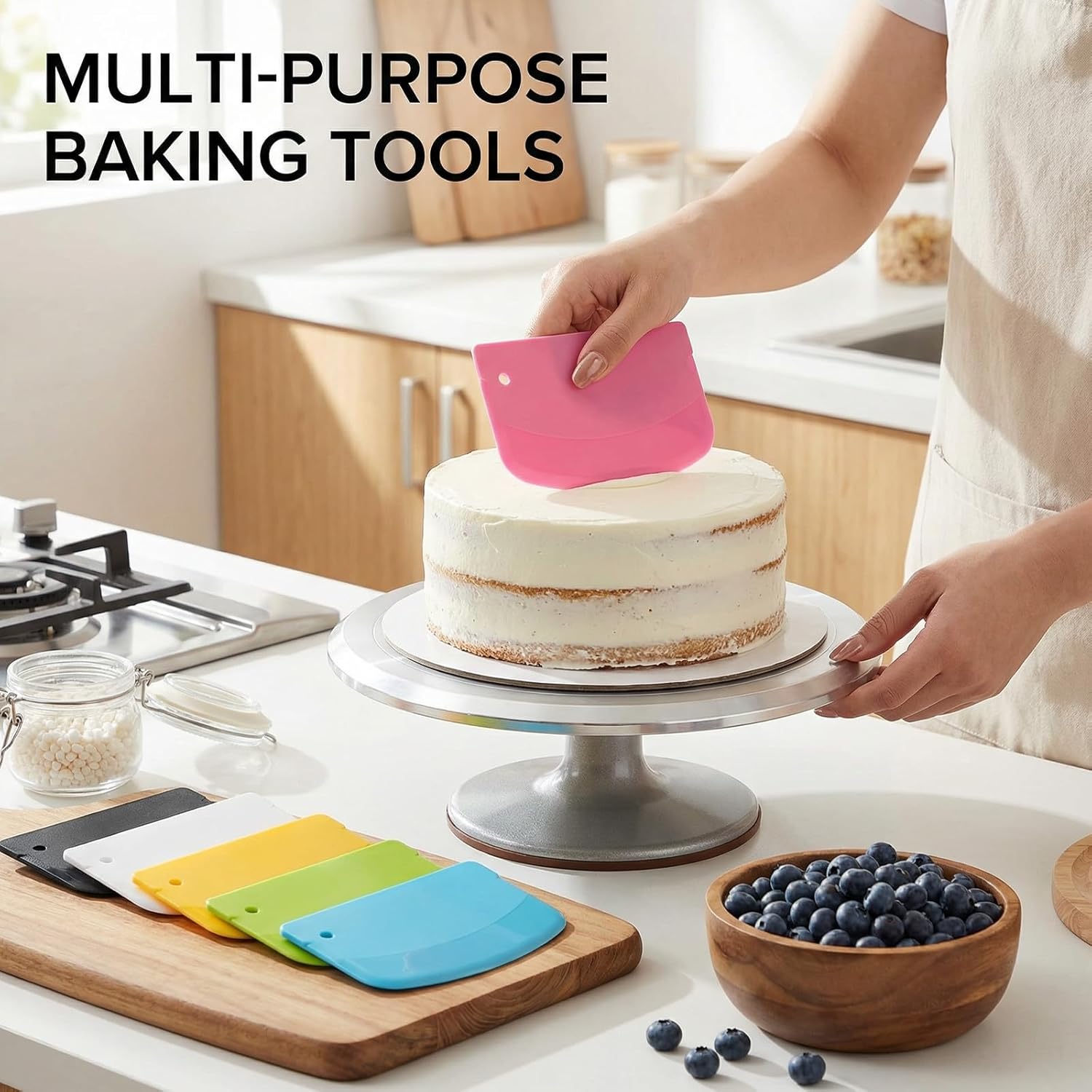 12PCS Dough Scraper, Plastic Thickened Bench Scraper 6 Colors Multipurpose Bowl Scraper for Kitchen, Baking, Cake, Bread, Pizza, and Pastry