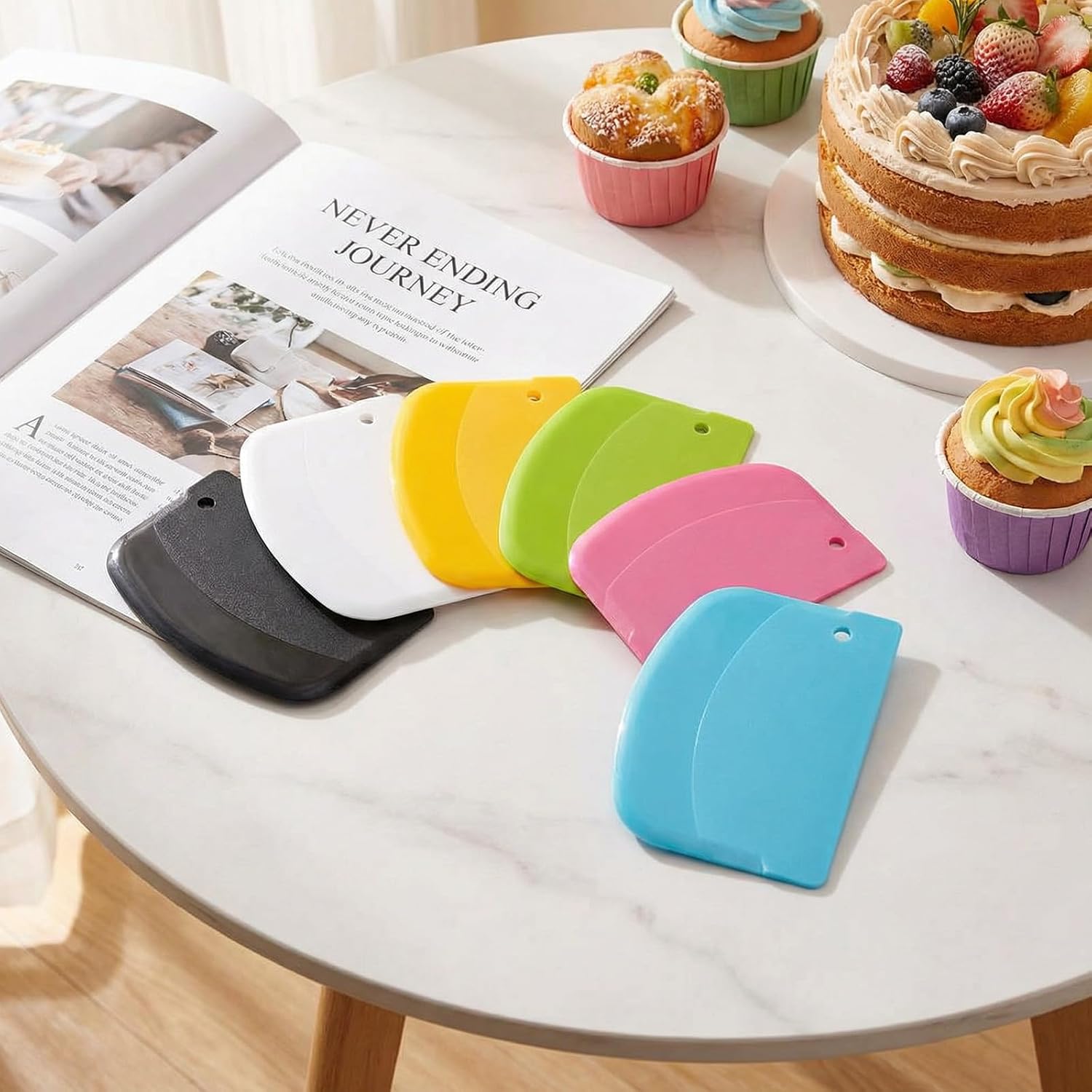 12PCS Dough Scraper, Plastic Thickened Bench Scraper 6 Colors Multipurpose Bowl Scraper for Kitchen, Baking, Cake, Bread, Pizza, and Pastry