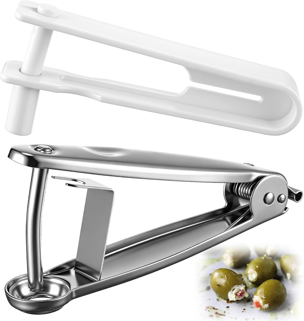 1 Set Olive Stuffer with Pitter, Blue Cheese Olive Stuffer Tool Kit | Food Grade PP Olive Stuffer Tool, Applied to Make Accompaniment to Martinis and Cocktail, Easy to Clean, Simple to Operate