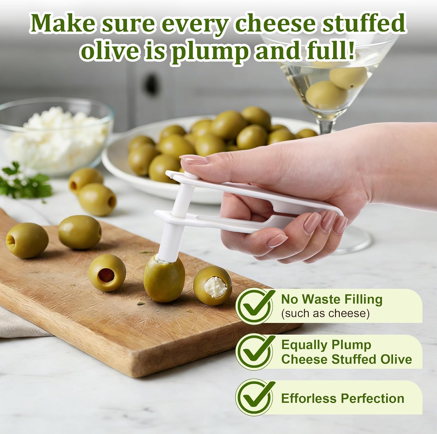 1 Set Olive Stuffer with Pitter, Blue Cheese Olive Stuffer Tool Kit | Food Grade PP Olive Stuffer Tool, Applied to Make Accompaniment to Martinis and Cocktail, Easy to Clean, Simple to Operate