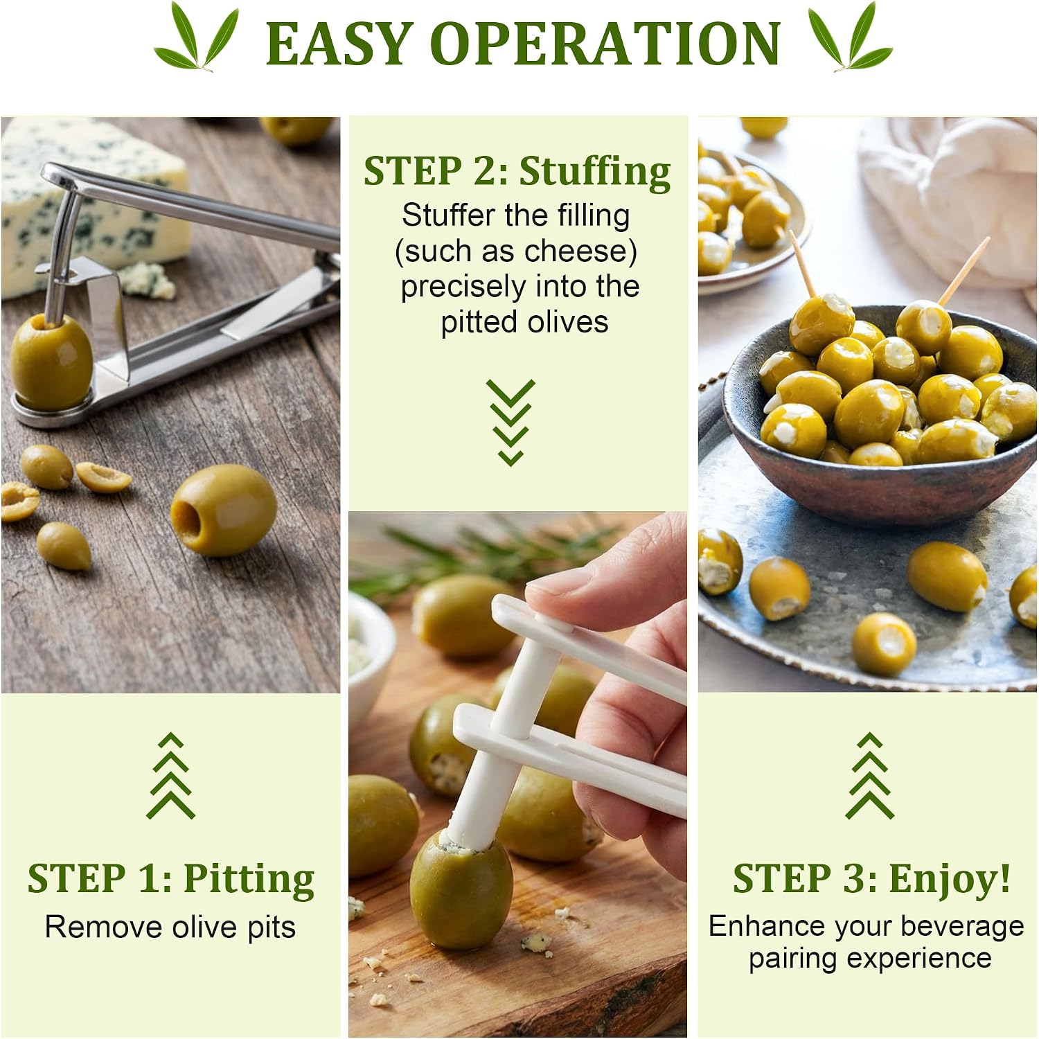 1 Set Olive Stuffer with Pitter, Blue Cheese Olive Stuffer Tool Kit | Food Grade PP Olive Stuffer Tool, Applied to Make Accompaniment to Martinis and Cocktail, Easy to Clean, Simple to Operate
