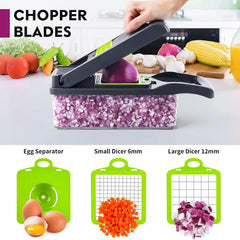 15-in-1 Vegetable Chopper & Slicer with Garlic Grater – Multifunctional Food Cutter, Stainless Steel Blades, Veggie Dicer, Onion Chopper, Mandoline Slicer, Kitchen Gadgets.