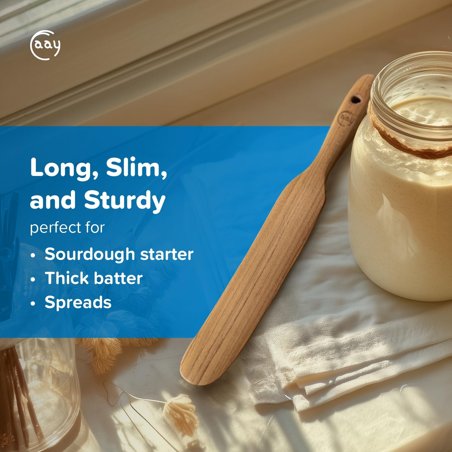 13" Dough Whisk, 100% Healthy Teak Kitchen Utensils for Bread Mixing, Sourdough, Batter Preparation, Baking, and Cooking Tools