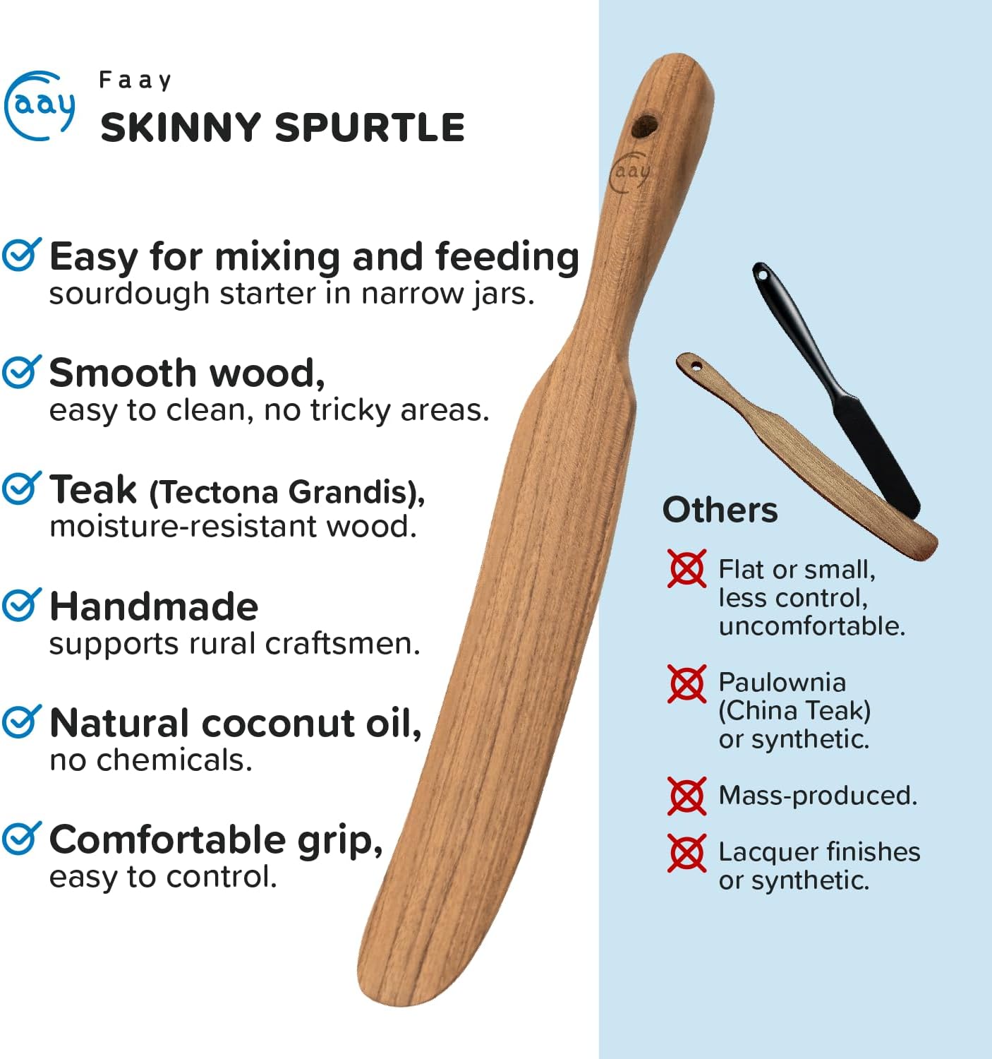 13" Dough Whisk, 100% Healthy Teak Kitchen Utensils for Bread Mixing, Sourdough, Batter Preparation, Baking, and Cooking Tools