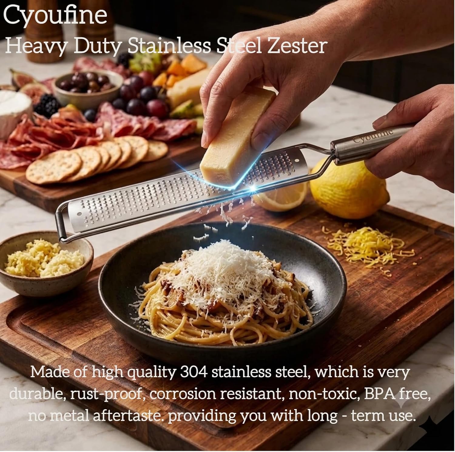 13.5 inch Lemon Zester, 304 Stainless Steel Cheese Grater, Kitchen Tool Metal Zester for Vegetable Fruits, Ginger, Garlic, Nutmeg, Chocolate, Citrus, Lime Zesters & Grater.