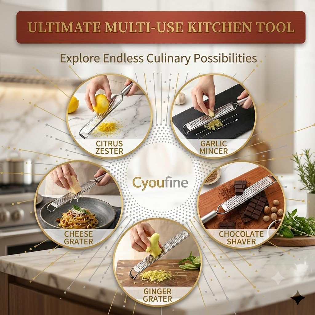 13.5 inch Lemon Zester, 304 Stainless Steel Cheese Grater, Kitchen Tool Metal Zester for Vegetable Fruits, Ginger, Garlic, Nutmeg, Chocolate, Citrus, Lime Zesters & Grater.