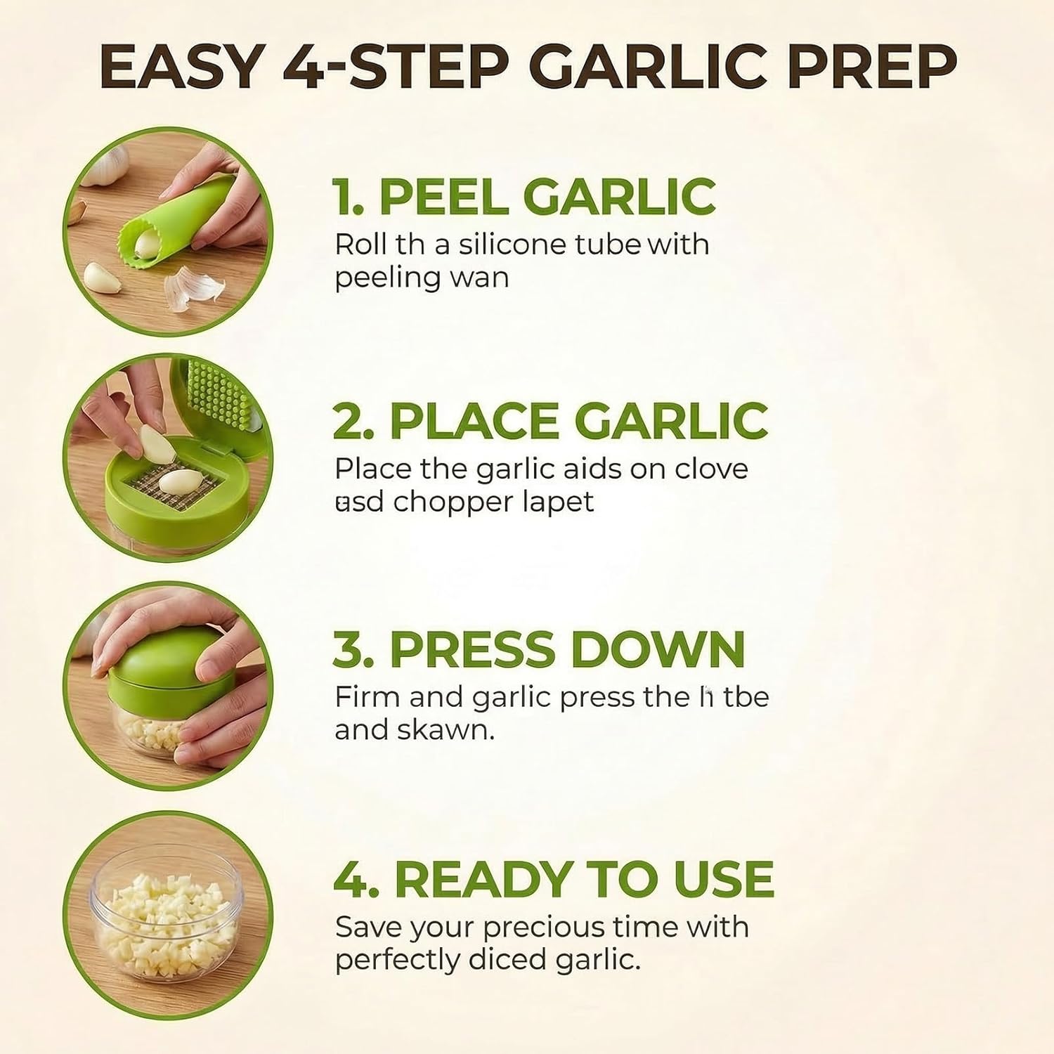 1 Set, 3-in-1 Stainless Steel Garlic Press and Mincer Set with Silicone Peeler, Cleaning Brush, and Storage Container, Multi-Purpose Food Chopper for Easy Garlic Preparation