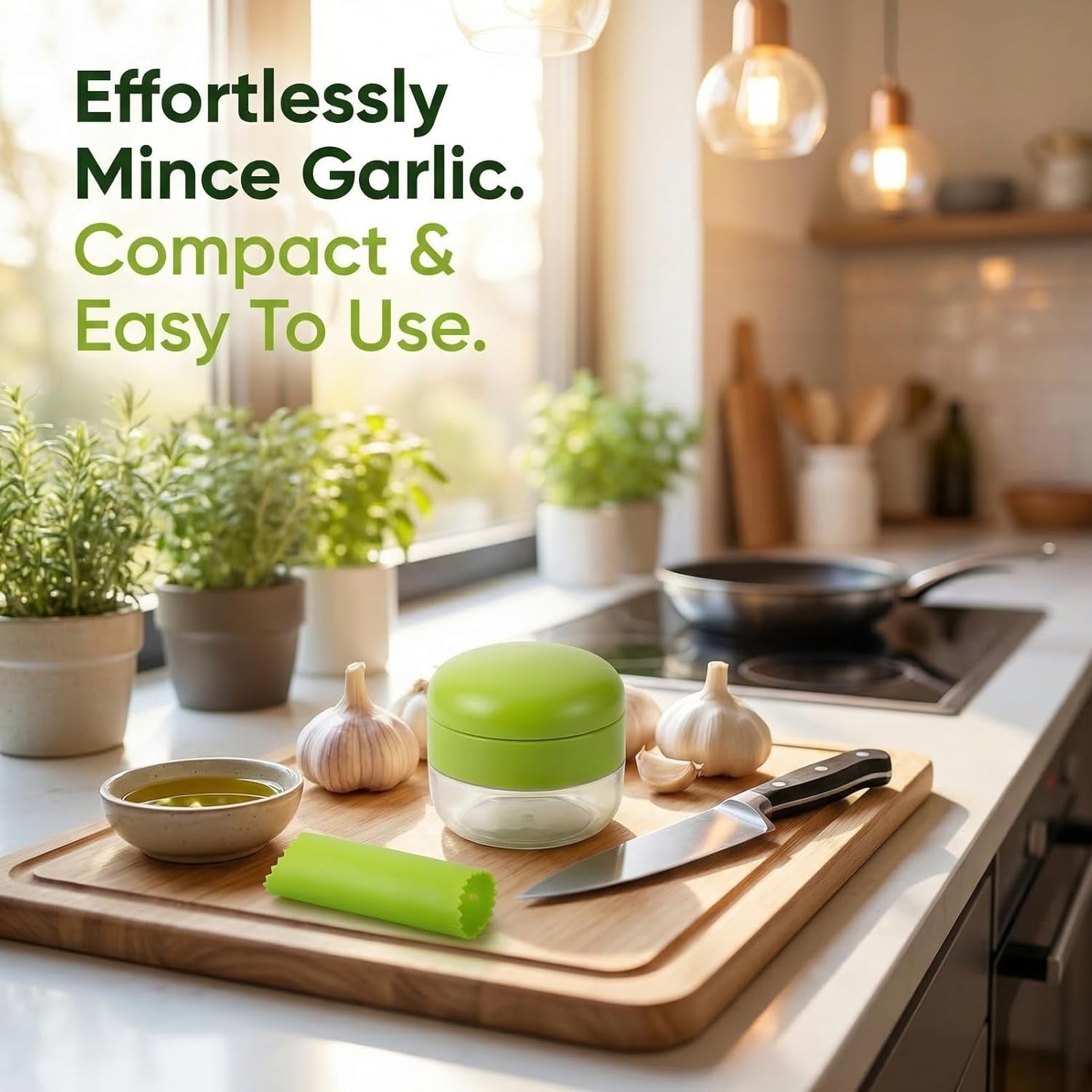 1 Set, 3-in-1 Stainless Steel Garlic Press and Mincer Set with Silicone Peeler, Cleaning Brush, and Storage Container, Multi-Purpose Food Chopper for Easy Garlic Preparation