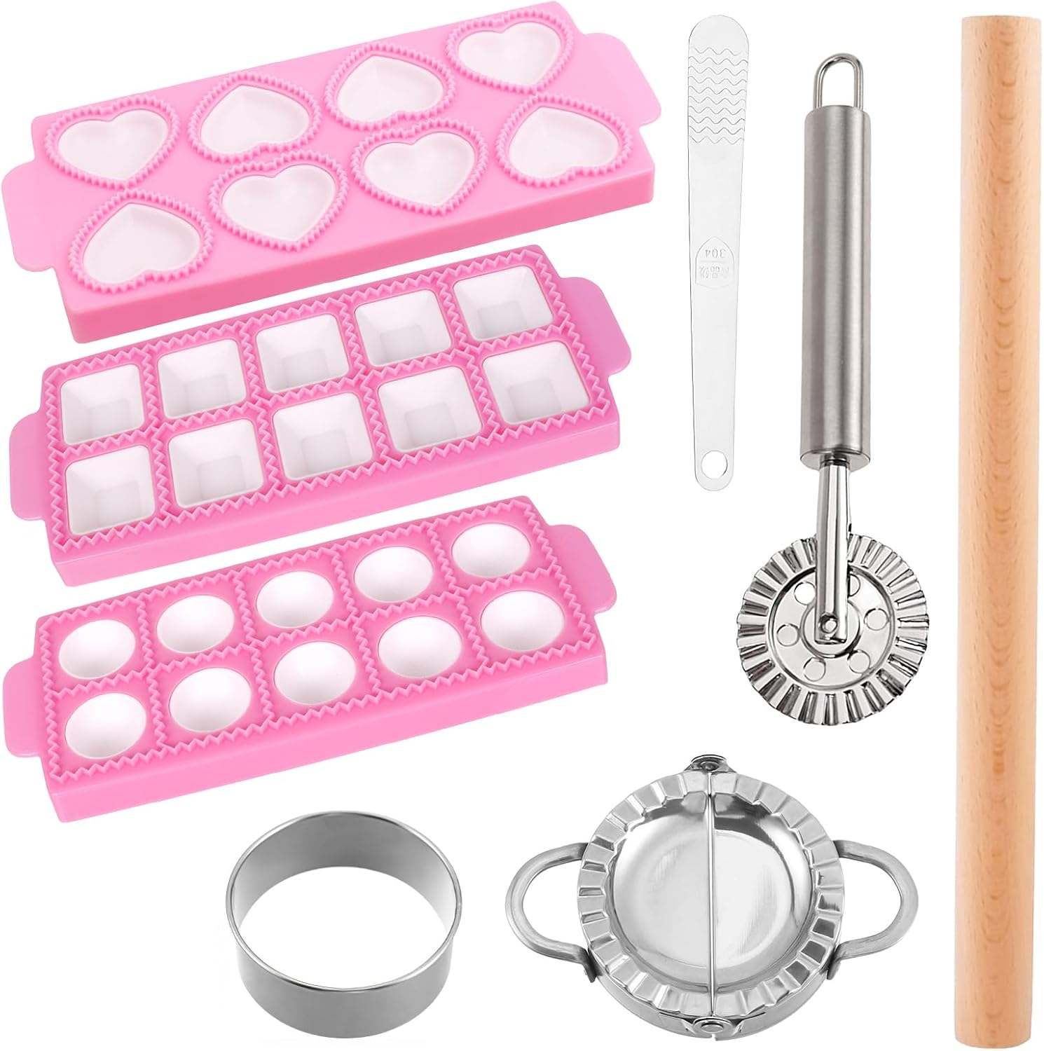 13Pcs Wood Pasta Making Kit | Pasta Tools with Rolling Pin,Ravioli Mold,Ravioli Cutter,Gnocchi Board,Pasta Stamps,Dumpling Tool,Stick Dough Scraper
