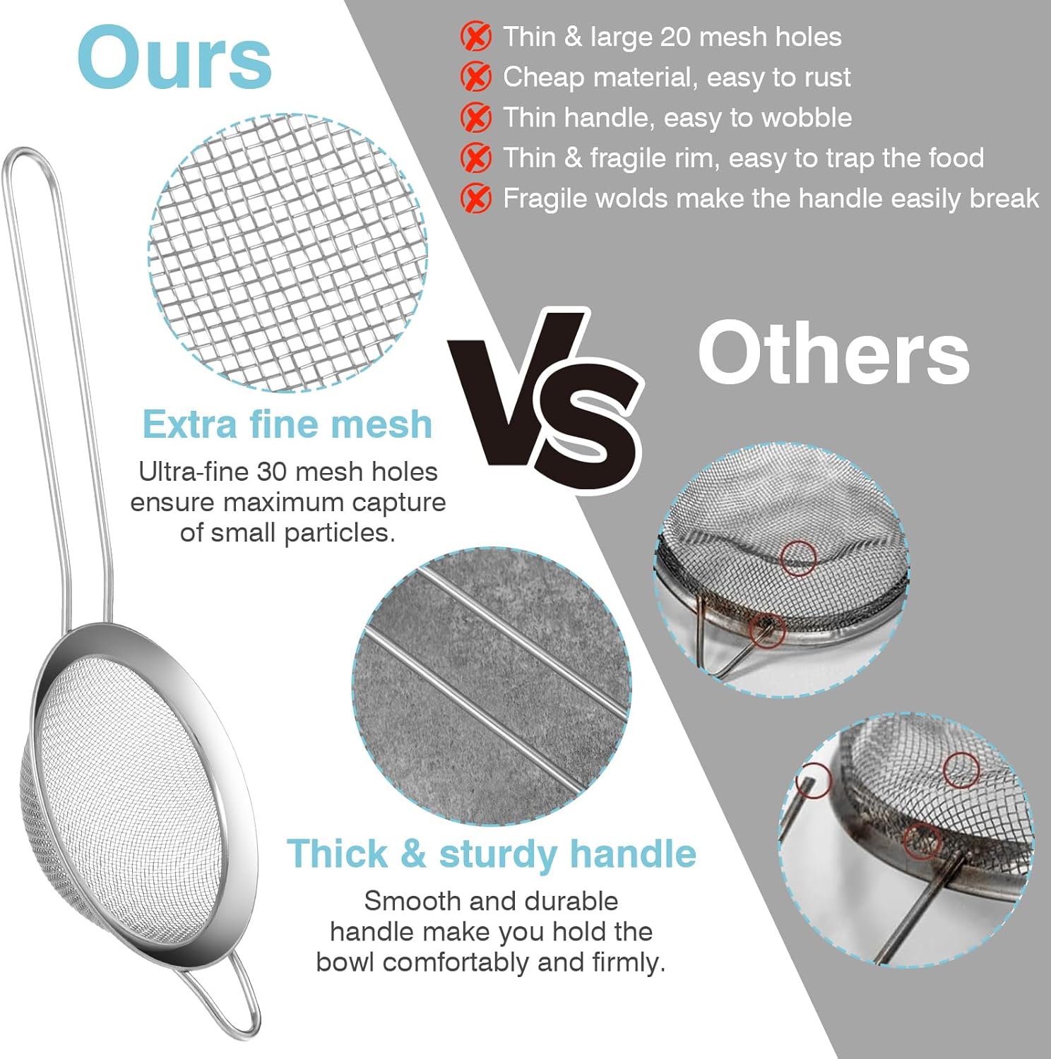 15 Pcs Stainless Steel Small Strainer, Small Fine Mesh Tea Strainer, Mini Stainless Steel Sieve with Handle, Kitchen Metal Sifter Strainers for Tea, Juicing, Coffee, Cocktail, Powdered Sugar, Matcha