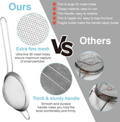 15 Pcs Stainless Steel Small Strainer, Small Fine Mesh Tea Strainer, Mini Stainless Steel Sieve with Handle, Kitchen Metal Sifter Strainers for Tea, Juicing, Coffee, Cocktail, Powdered Sugar, Matcha