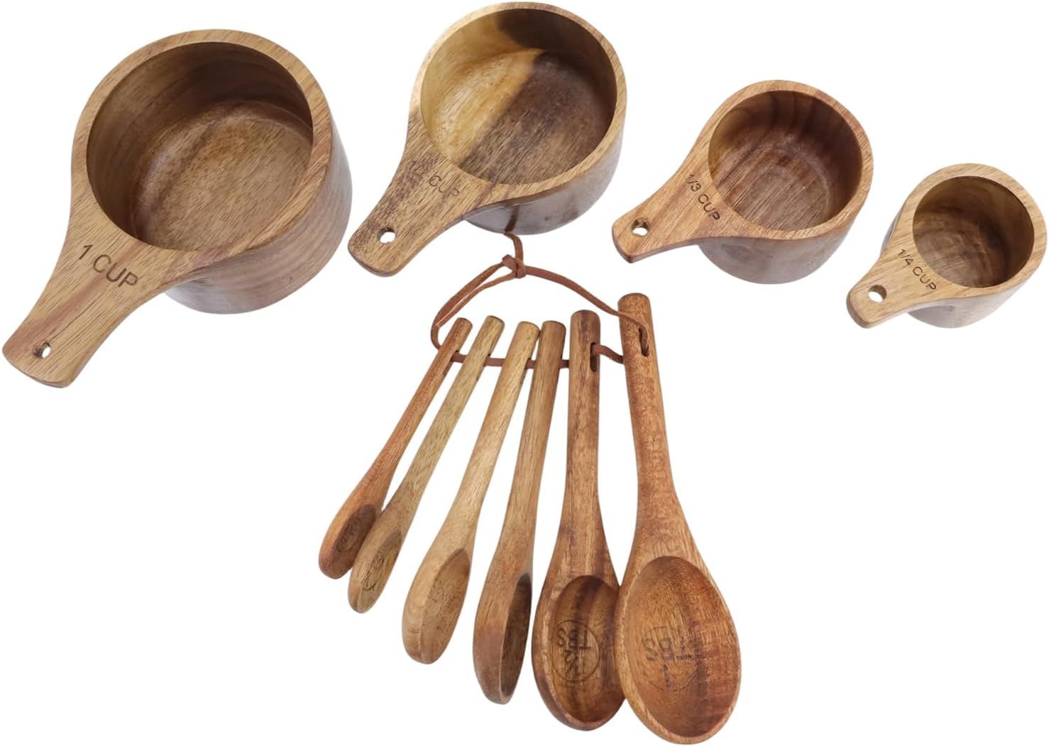 10pcs Wood Measuring Cups and Spoons Set, Kitchen Utensils, 10 Size | Handcrafted Natural Wood Tablespoon, Wooden Measuring Cups and Spoons Set, for Dry Ingredients, Cooking, Baking