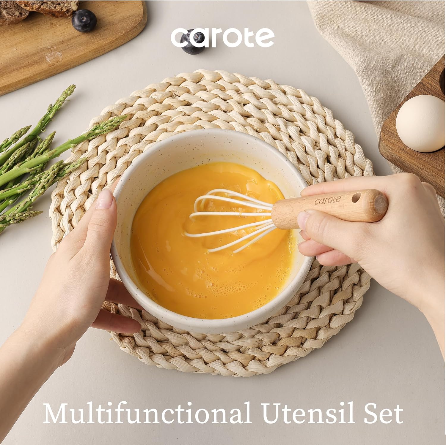 10-Piece Kitchen Utensils Set with Wood Cool-Touch Handles, Cream | Silicone Cooking Utensil, Food Grade, Nonstick Cookware Friendly, BPA-Free, Heat-Resistant, Everyday Home Essentials, Gifts