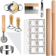 11 Pieces Ravioli Mold Set, Easy-to-Use Ravioli Maker Press with Ravioli Cutter Wheel, Pasta Cutter & Ravioli Making Kit, Wooden Pasta RollerPasta Making Tools for home .pasta lover