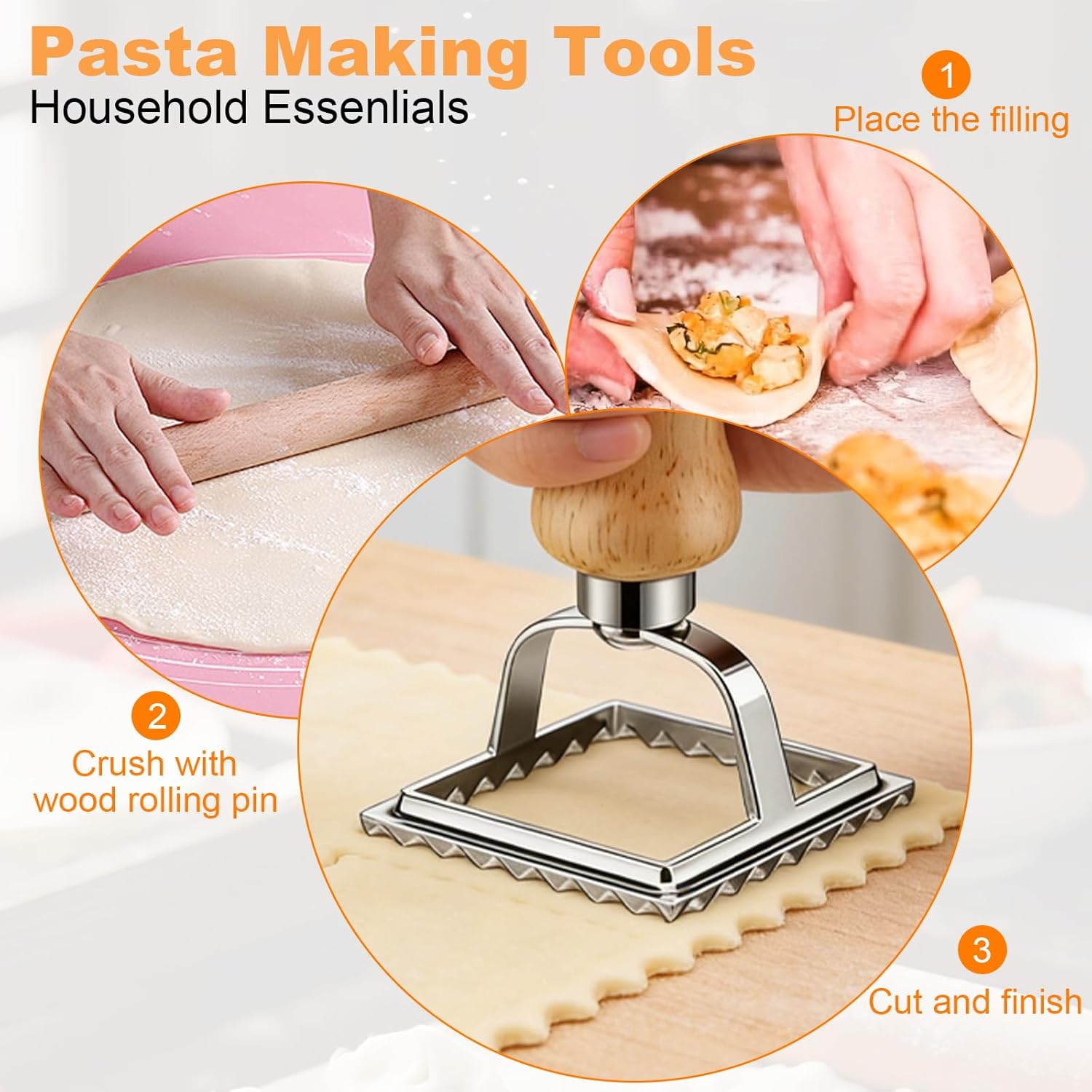 11 Pieces Ravioli Mold Set, Easy-to-Use Ravioli Maker Press with Ravioli Cutter Wheel, Pasta Cutter & Ravioli Making Kit, Wooden Pasta RollerPasta Making Tools for home .pasta lover
