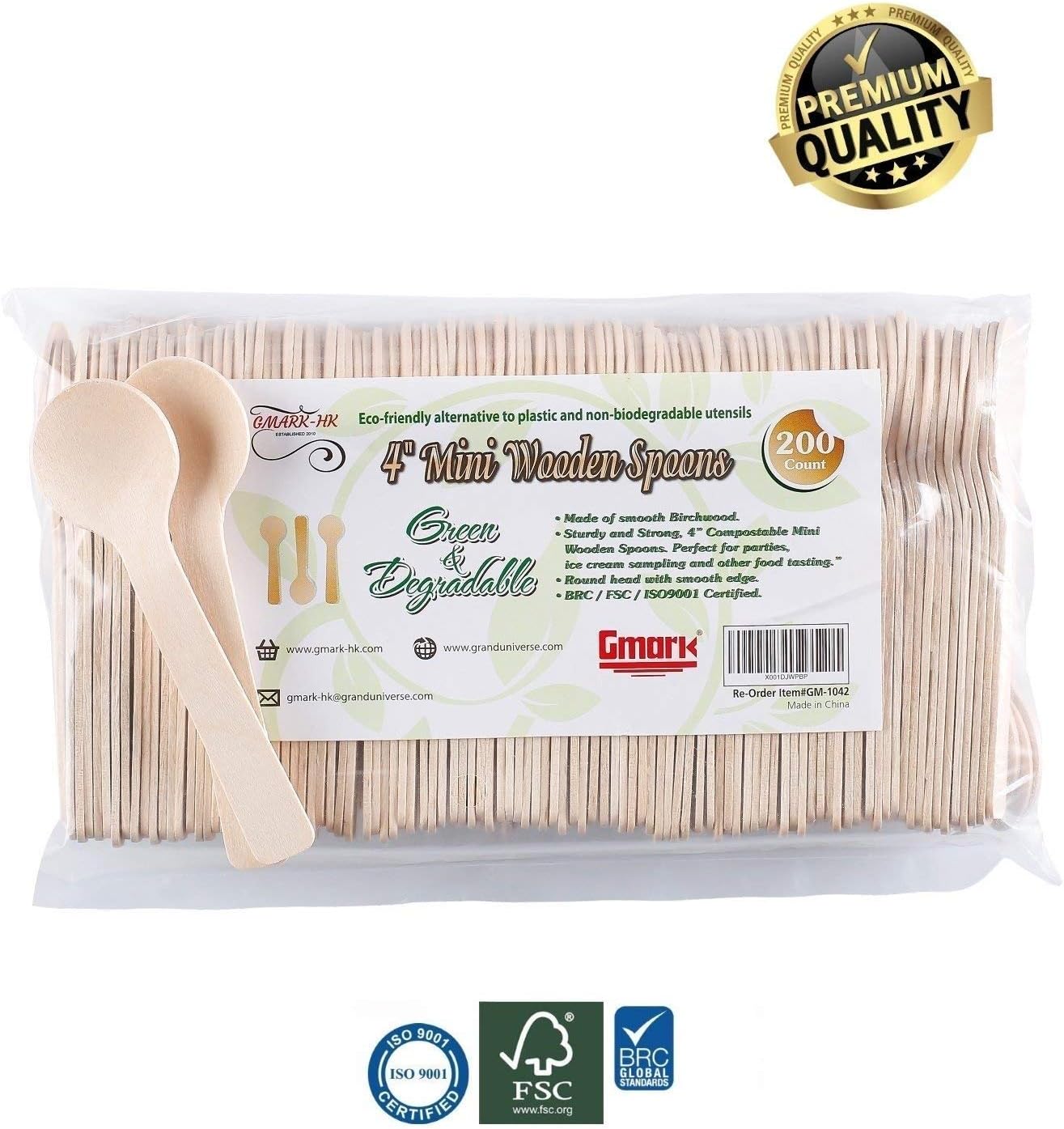 1.5mm Extra-Thick Mini Wooden Spoons (4 Inch) - 100 Count Heavy Duty Birch Wood - Sturdy No-Snap Disposable Spoons for Gelato, Desserts & Charcuterie - Eco-Friendly & Compostable GM1042A