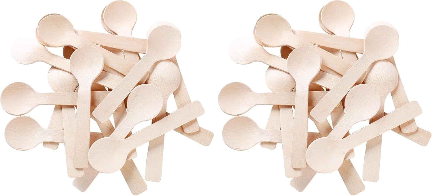 1.5mm Extra-Thick Mini Wooden Spoons (4 Inch) - 100 Count Heavy Duty Birch Wood - Sturdy No-Snap Disposable Spoons for Gelato, Desserts & Charcuterie - Eco-Friendly & Compostable GM1042A
