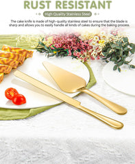13-Inch Premium Cake Cutting Set for wedding .Exquisite Cake Knife and Server Set with Serrated Design, Ideal for Pastries, Pies, and Desserts (Gold)