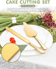 13-Inch Premium Cake Cutting Set for wedding .Exquisite Cake Knife and Server Set with Serrated Design, Ideal for Pastries, Pies, and Desserts (Gold)