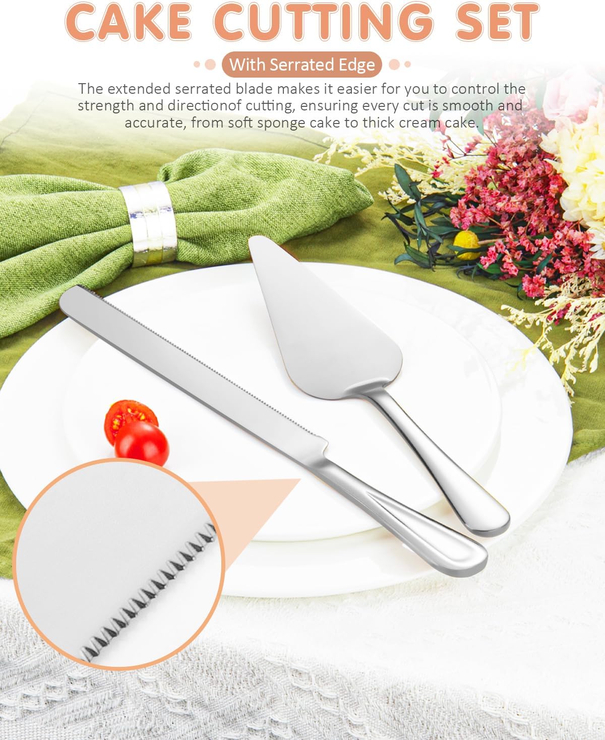 13-Inch Premium Cake Cutting Set for wedding .Exquisite Cake Knife and Server Set with Serrated Design, Ideal for Pastries, Pies, and Desserts (Gold)