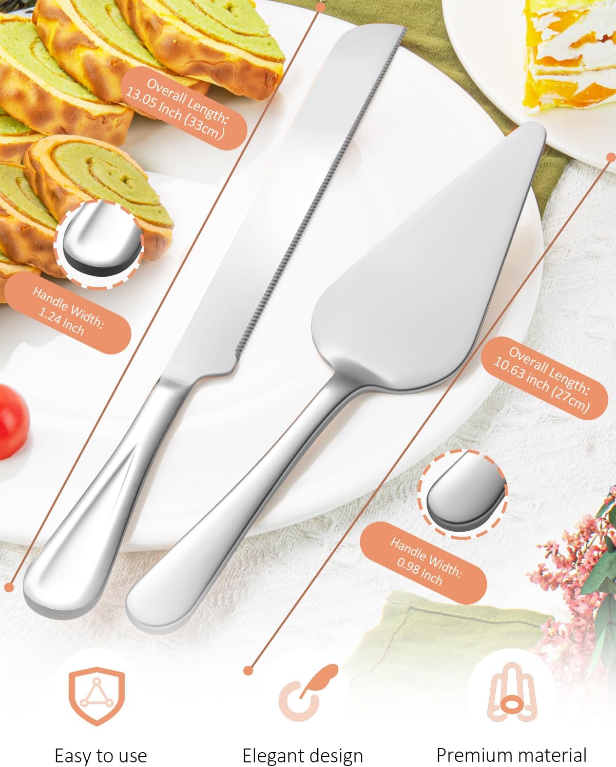 13-Inch Premium Cake Cutting Set for wedding .Exquisite Cake Knife and Server Set with Serrated Design, Ideal for Pastries, Pies, and Desserts (Gold)