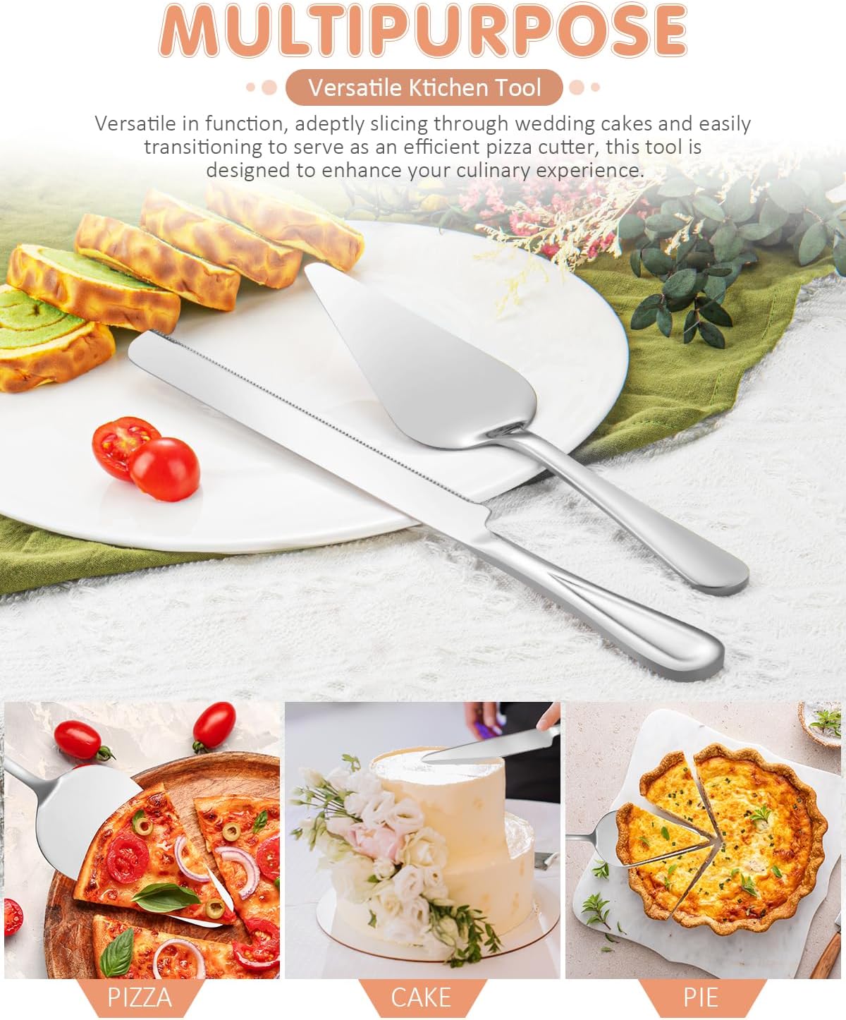 13-Inch Premium Cake Cutting Set for wedding .Exquisite Cake Knife and Server Set with Serrated Design, Ideal for Pastries, Pies, and Desserts (Gold)