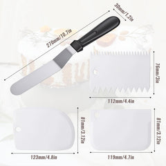1 Offset Spatula and 3 Icing Smoother Scrapers Set, Frosting Knife Cake Decorating Kit Thickened Stainless Steel Baking Accessories