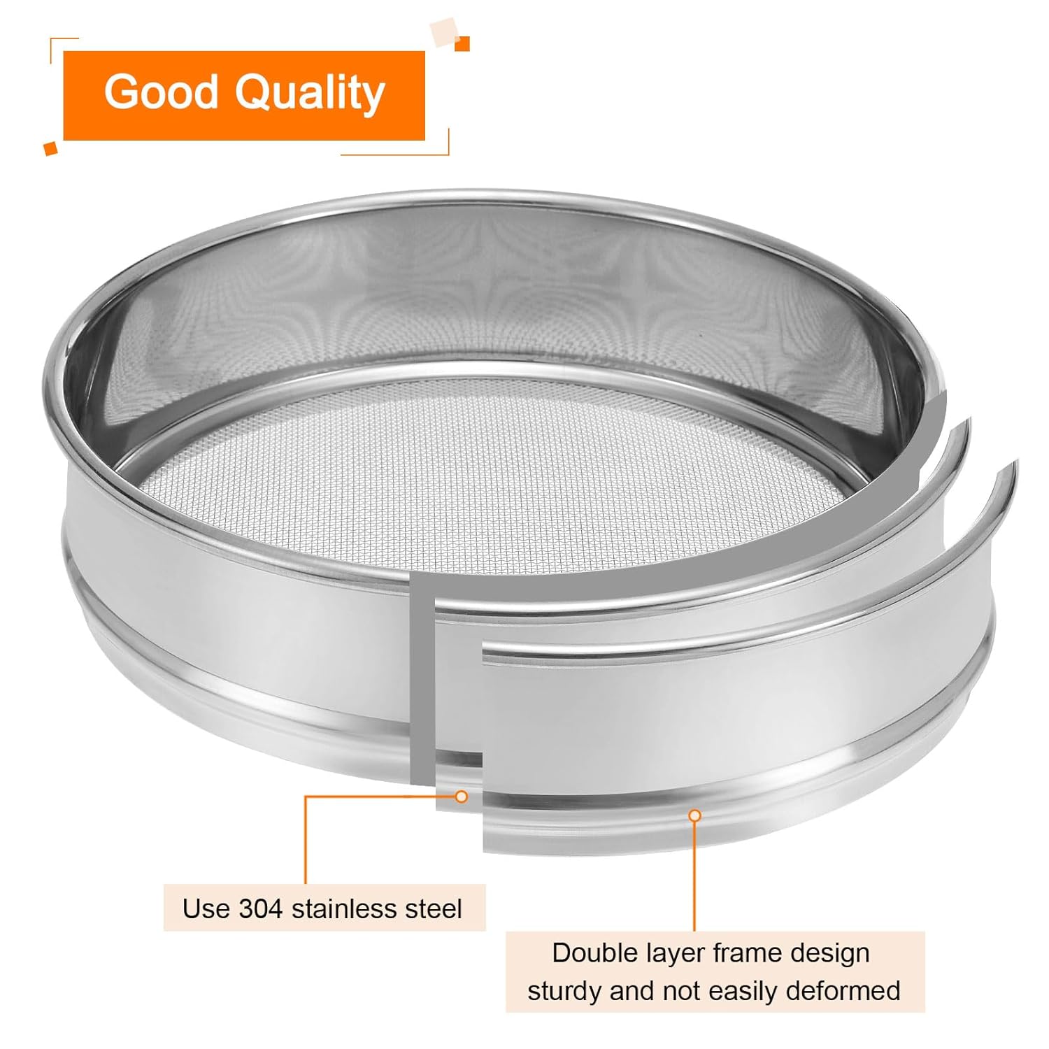 10 Mesh Lab Sieve, 8" Diameter Test Sieve 304 Stainless Steel Wire Cloth (2mm) for Industrial Laboratory - Colors B