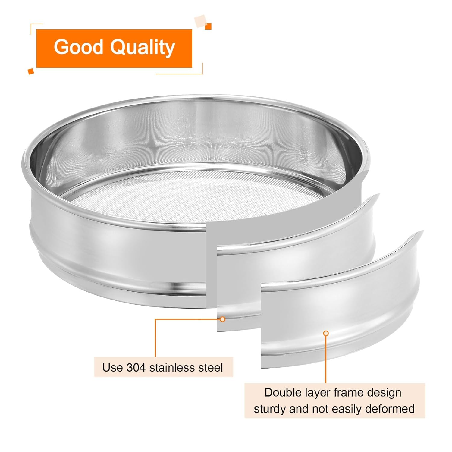 10 Mesh Lab Sieve, 8" Diameter Test Sieve 304 Stainless Steel Wire Cloth (2mm) for Industrial Laboratory - Colors B